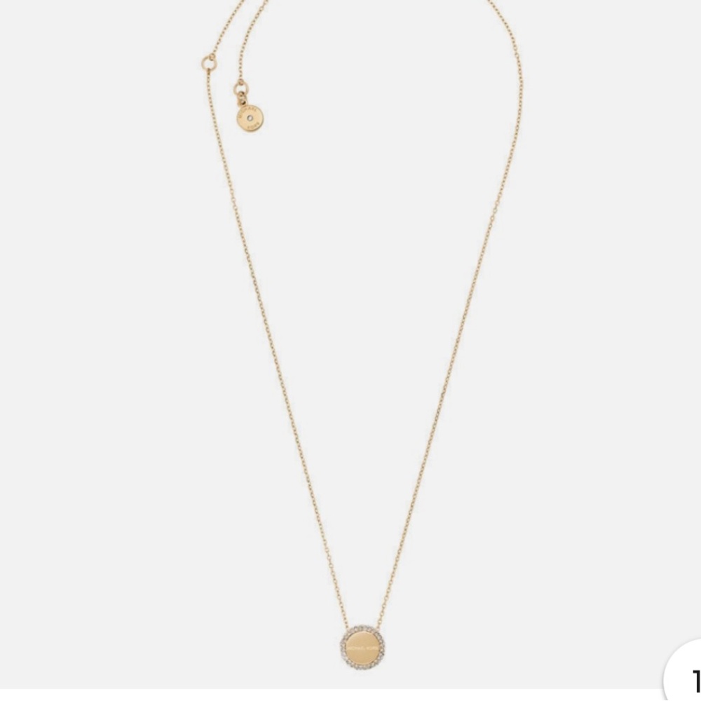 Michael Kors Gold Logo Pavé Circle Pendant Necklace - Picture 3 of 6